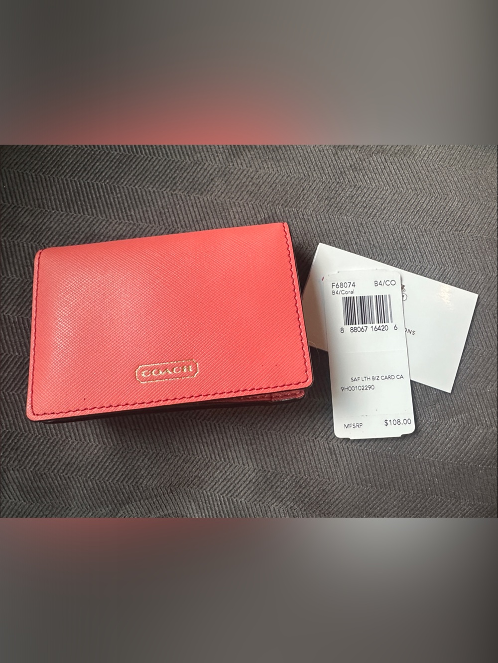 Coach Coral Pink Saffiano Compact Card Wallet